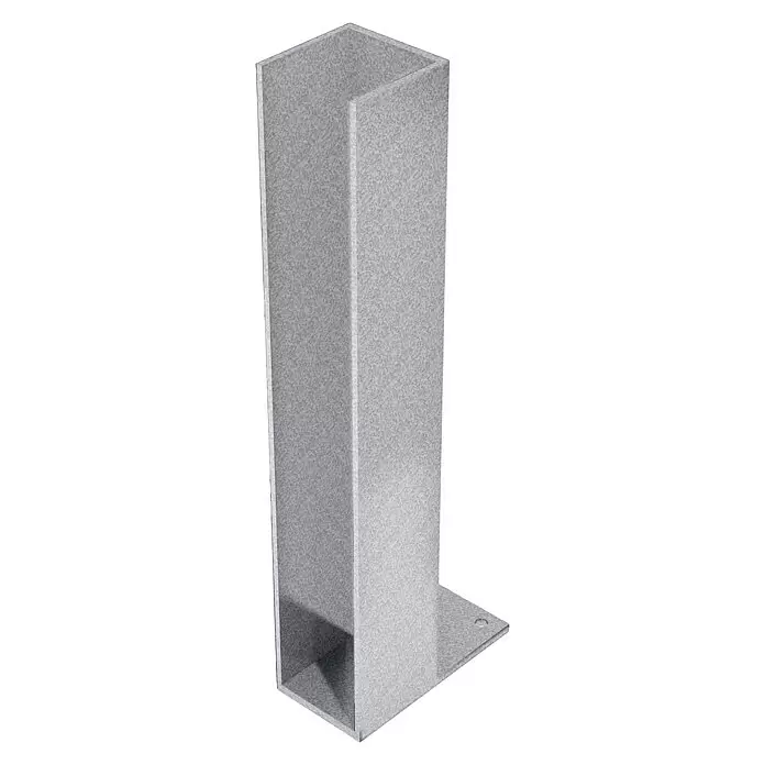 Gardendreams Bodenanker - Zwischenpfosten, Passend für: Aluminiumpfosten 11 × 11 cm - Grauer gesprenkelter Metall-U-Profilpfosten mit flacher Montageplatte.
