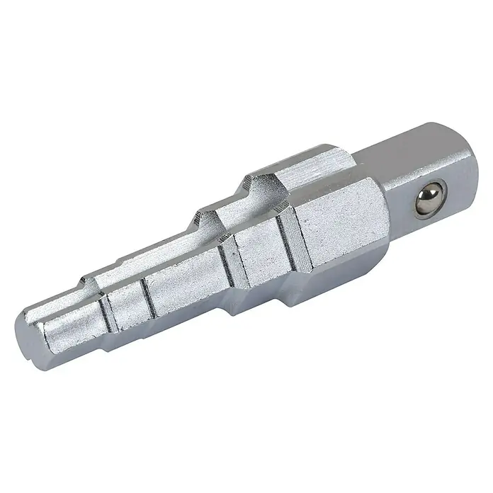 Rothenberger Industrial Universal-Stufenschlüssel - Geeignet für: Sanitärinstallationen - Silberner Stufenbohrer mit quadratischem Schaft und Feststellkugel zur Verwendung mit einer Bohrmaschine oder einem Schraubenschlüssel für präzises Bohren.