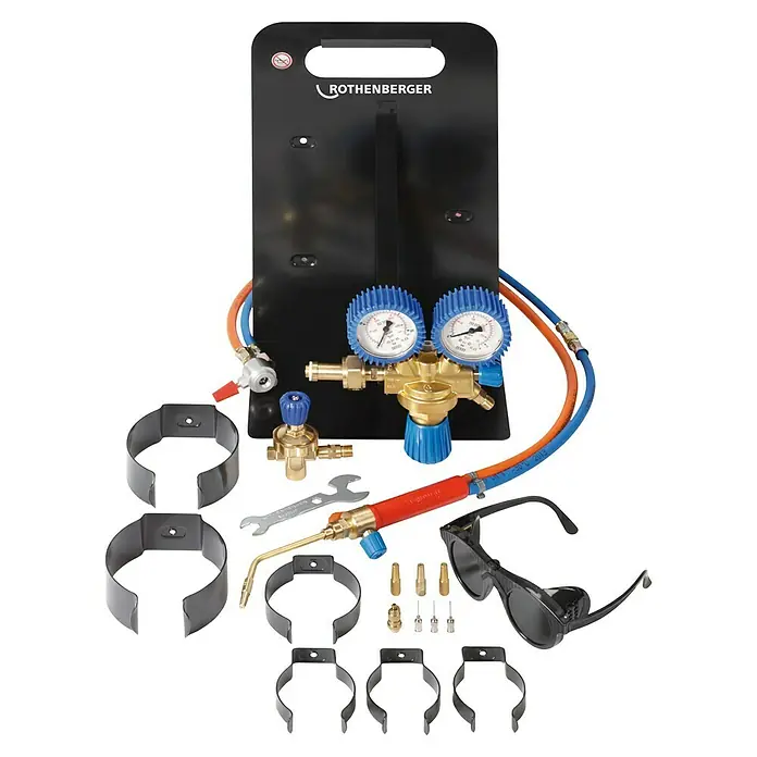 Rothenberger Industrial Autogenschweißgerät ROXY UNIVERSAL - 1.250 °C - Das Rothenberger Löt-Set mit Manometern, Schläuchen, Brenner und Schutzbrille, ideal für professionelle Löt- und Schweißarbeiten.