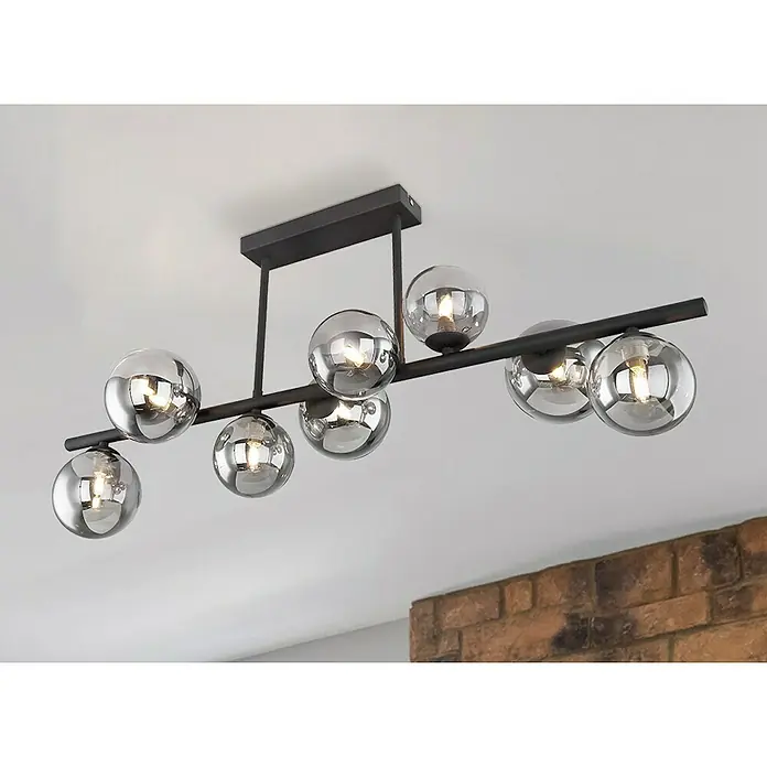 Globo Riha LED-Deckenleuchte RIHA - 3,5 W, L x B x H: 87 x 28 x 37 cm, Schwarz-matt, Warmweiß - Moderne Deckenleuchte mit sieben Glaskugeln und dunklem Metallrahmen. Elegantes Design für Wohn- und Esszimmer.