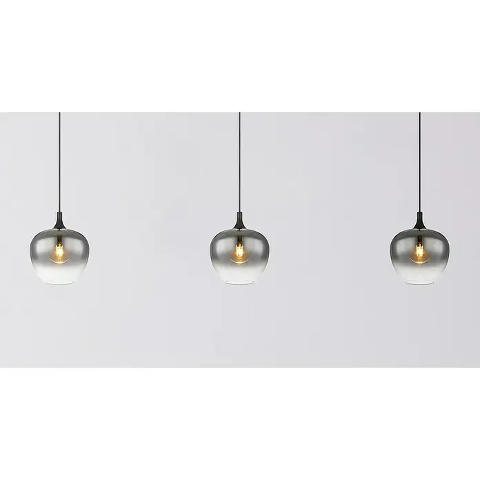 Globo Pendelleuchte MAXY - Anzahl Leuchtmittel: 1 Stk., 40 W, Ø x H: 24 x 120 cm, E27 - Drei elegante Pendelleuchten mit rauchgrauem Glas und einer sanften Lichtquelle, die eine moderne und stilvolle Atmosphäre schaffen.