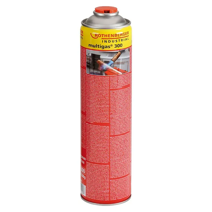 Rothenberger Industrial Multigas 300 - 600 ml, Höchsttemperatur: 2.100 °C - ROTHENBERGER Industriegas Multigas 300: Zuverlässige Energie für industrielle Anwendungen. Sicher und effizient im Gebrauch.