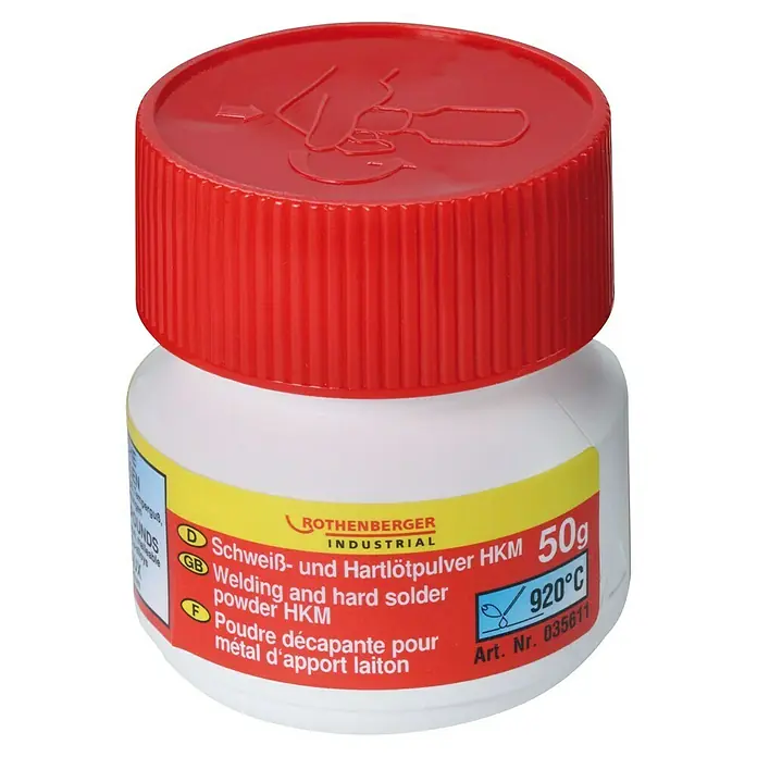 Rothenberger Industrial Schweiß- & Hartlötpulver HKM - 50 g - Dose Rothenberger Schweiß- und Hartlötpulver HKM 50g mit rotem Deckel und gelb-roter Banderole.