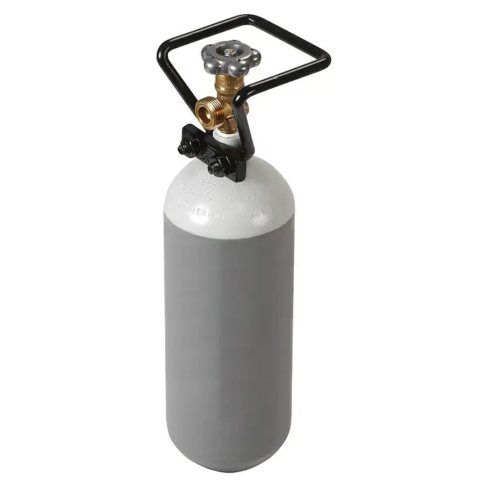 Rothenberger Industrial Sauerstoff-Flasche - 200 bar - Graue CO2-Flasche mit schwarzem Tragegriff und Messingventil. Ideal für Aquarien, Zapfanlagen und andere Anwendungen.