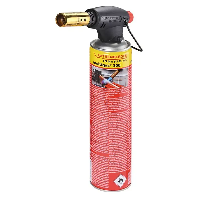 Rothenberger Industrial Hochleistungslötgerät Rofire - 1.950 °C, Piezo-Zündung - ROTHENBERGER Industrial Multigas 300: Ein handlicher, leistungsstarker Gasbrenner für vielfältige Anwendungen im Industriebereich.