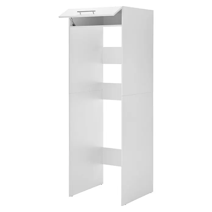 Respekta Waschmaschinenschrank Clara - L x B: 67,6 x 167,4 cm, Weiß, Mit 2 x Waschmaschinenschrank, Wäscheschrank & Hochschrank - Dieses Bild zeigt einen weißen Badezimmerschrank mit einer Kipptür und offenen Fächern. Der Schrank bietet praktischen Stauraum für jedes Badezimmer.