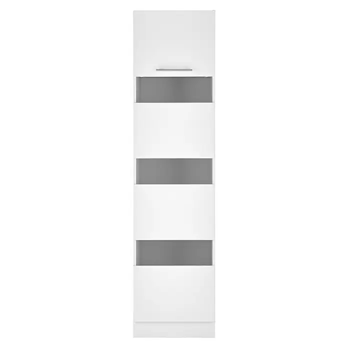 Respekta Waschmaschinenschrank Clara - L x B: 67,6 x 167,4 cm, Weiß, Mit 2 x Waschmaschinenschrank, Wäscheschrank & Hochschrank - Ein hochformatiger, weißer Badezimmerschrank mit mehreren Fächern und einem Griff an der oberen Tür für elegante Badaufbewahrung.