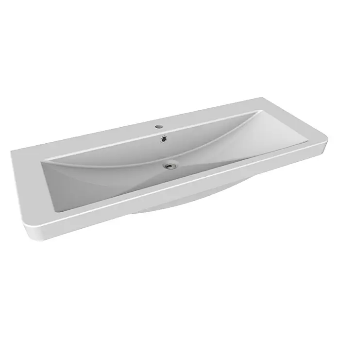 Lanzet K2 Badmöbel-Set K222G2 - 117,9 cm, Grafit - Dieses Bild zeigt ein modernes, rechteckiges Waschbecken in Weiß, das sich ideal für jedes Badezimmer eignet. Das Waschbecken hat eine schlanke Form.
