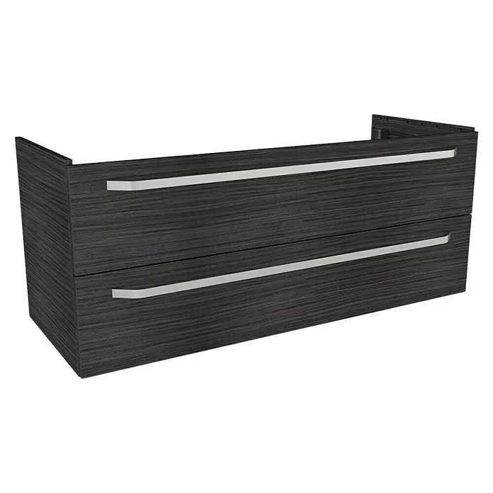 Lanzet K2 Badmöbel-Set K222D2 - 117,9 cm, Dark Oak - Moderne Badezimmerkommode mit zwei Schubladen und silbernen Griffen für ein stilvolles Ambiente.