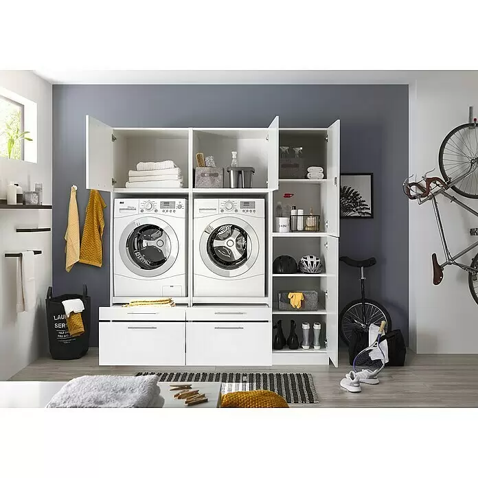 Respekta Waschmaschinenschrank ClaraL x B: 67,6 x 184,8 cm, Weiß, Mit zwei Waschmaschinenschränke & Hochschrank