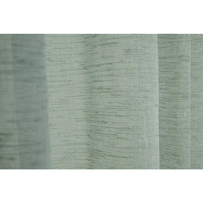 Elbersdrucke Schlaufenschal Liem - Mint, B x H: 140 x 255 cm, 100 % Polyester - Nahaufnahme von strukturierten, hellgrauen Stoffvorhängen, die eine subtile Eleganz und Textur in jeden Raum bringen.