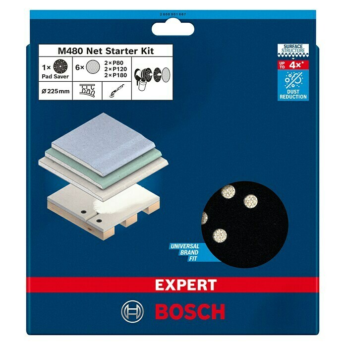 Bosch Expert Schleifgitter-Set M480 (Durchmesser: 225 mm, je 2 x P80/120/180, 1 x Schleiftellerschoner, 7 -tlg.) | BAUHAUS