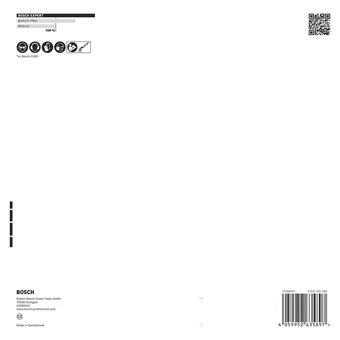 Bosch Expert Schleifgitter-Set M480 - Körnung: 240, Durchmesser: 225 mm, 5 Stk. - Die Abbildung zeigt Produktinformationen und Sicherheitshinweise von Bosch, inklusive Logos, Barcode und Herstellerdetails.