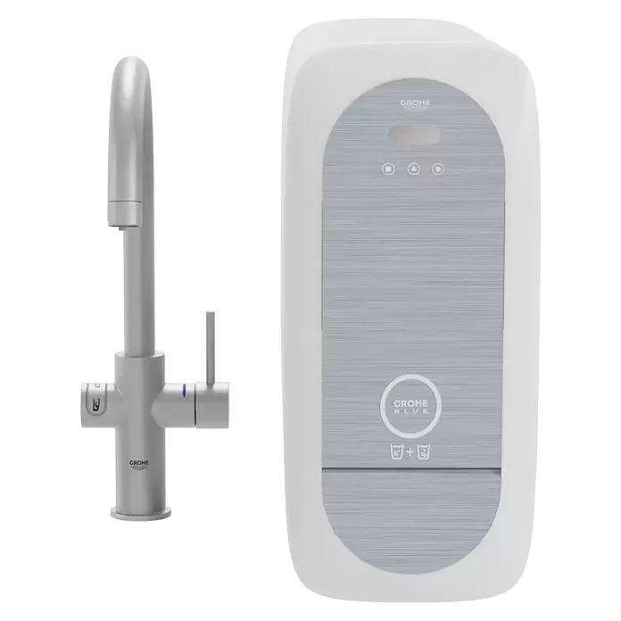 Grohe Spültischarmatur Blue Home - Höhe: 41,8 cm, C-Auslauf, Supersteel, Matt, Schwenkbar