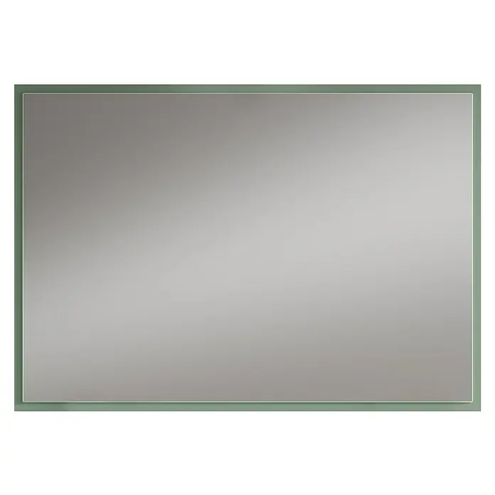 Espejo con marco Deco - 120 x 70 cm, Verde olivo - Espejo cuadrado con un marco delgado y verde. El reflejo en el espejo está borroso y no refleja detalles claros.