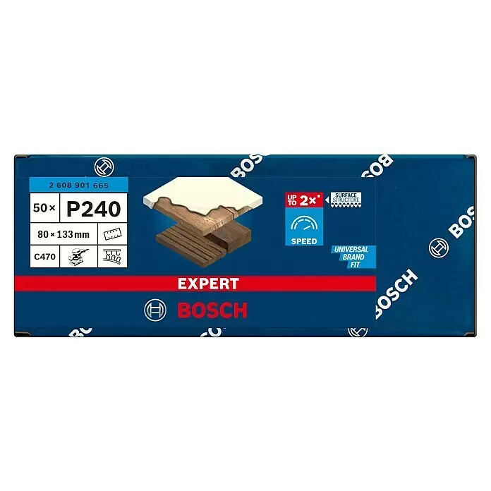 Bosch Expert Schleifpapier C470 - L x B: 133 x 80 mm, Körnung: 240, 50 Stk. - Bosch EXPERT C470 Schleifpapier P240, 50 Stück, 80x133mm, für Holz, kompatibel mit Schwingschleifern.