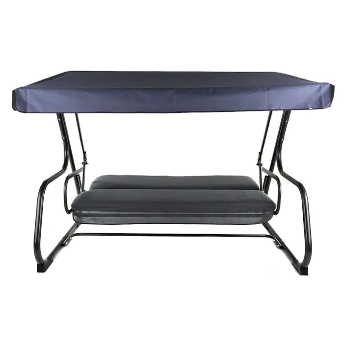 H.G. Hollywoodschaukel Parma - L x B x H: 209 x 132 x 171 cm, Anthrazit, Max. Personenzahl: 4 - Nahaufnahme einer grauen Hollywoodschaukel mit gepolsterten Sitzen und einem wetterfesten Dach, ideal für den Garten.