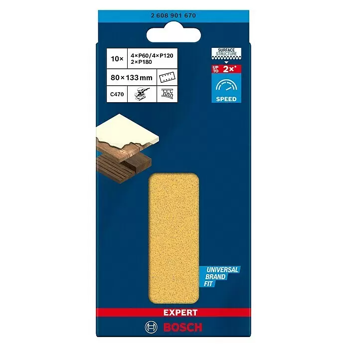 Bosch Expert Schleifblätter-Set C470L x B: 133 x 80 mm, 10 -tlg.