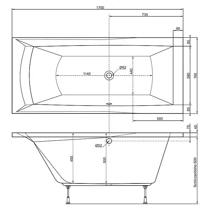 Ottofond Whirlpool Tacoma170 x 75 cm, Sanitäracryl, Weiß, Premium