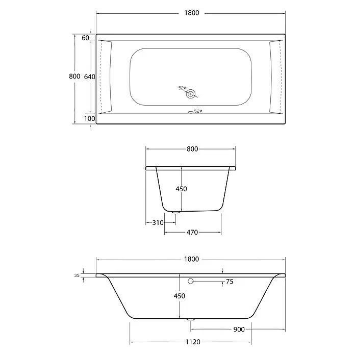 Ottofond Whirlpool Palermo180 x 80 cm, Sanitäracryl, Weiß, Premium