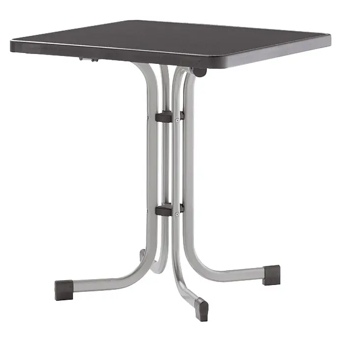Sieger Balkontisch - L x B x H: 70 x 70 x 72 cm, Stahl, Mecalit, Quadratisch, Graphit - Der elegante Klapptisch mit einer schwarzen Tischplatte und einem robusten, silberfarbenen Gestell ist ideal für den Innen- und Außenbereich.