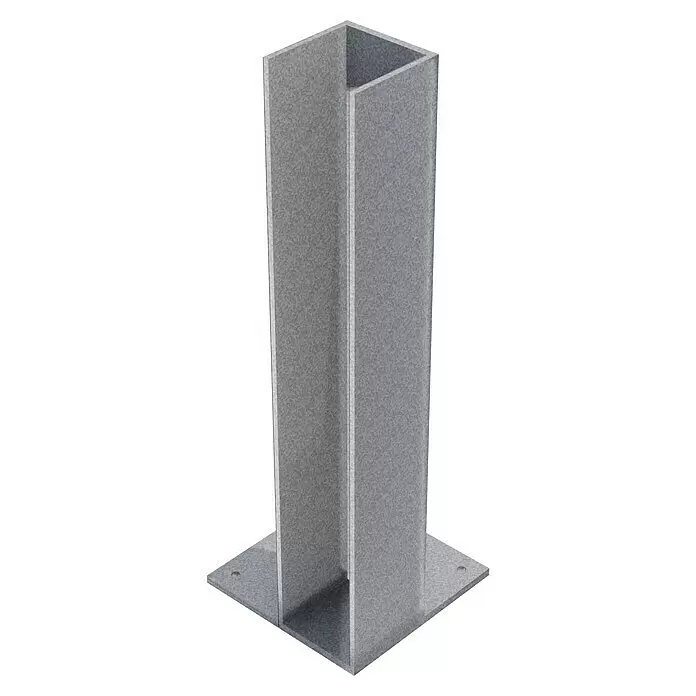 Gardendreams Bodenanker - Eckpfosten, Passend für: Aluminiumpfosten 11 × 11 cm - Grauer Metall-U-Profilpfosten mit rechteckiger Grundplatte.