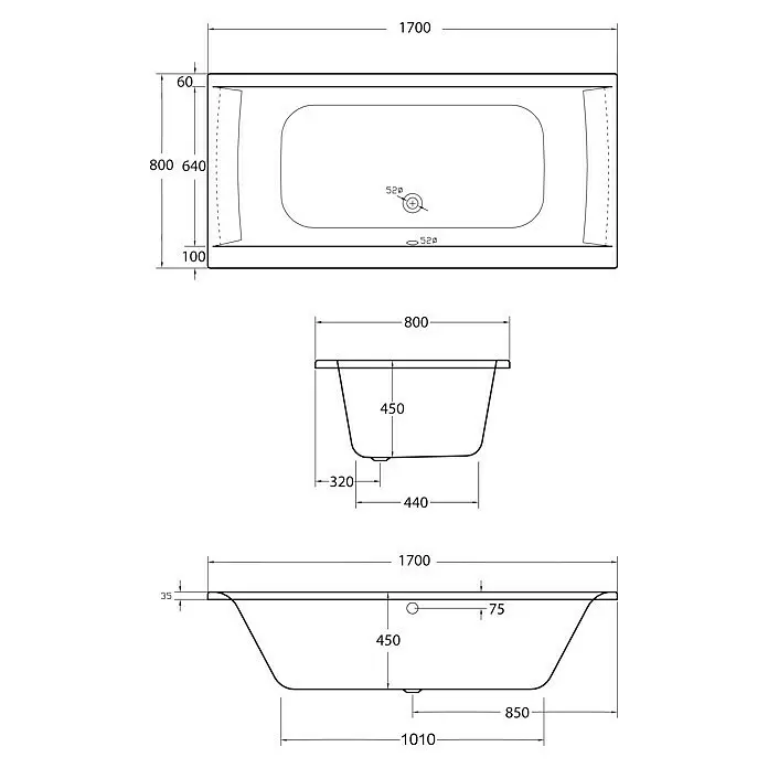 Ottofond Badewannen-Set PalermoL x B: 170 x 80 cm, Sanitäracryl, Weiß, Mit Badewannenträger