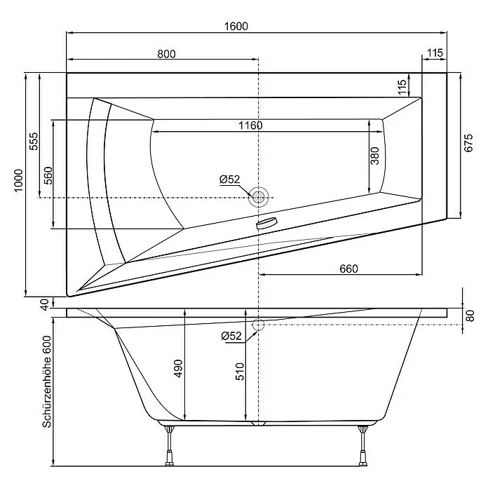 Ottofond Whirlpool Cebu 1160 x 100 cm, Sanitäracryl, Weiß, Premium, Linksseitig