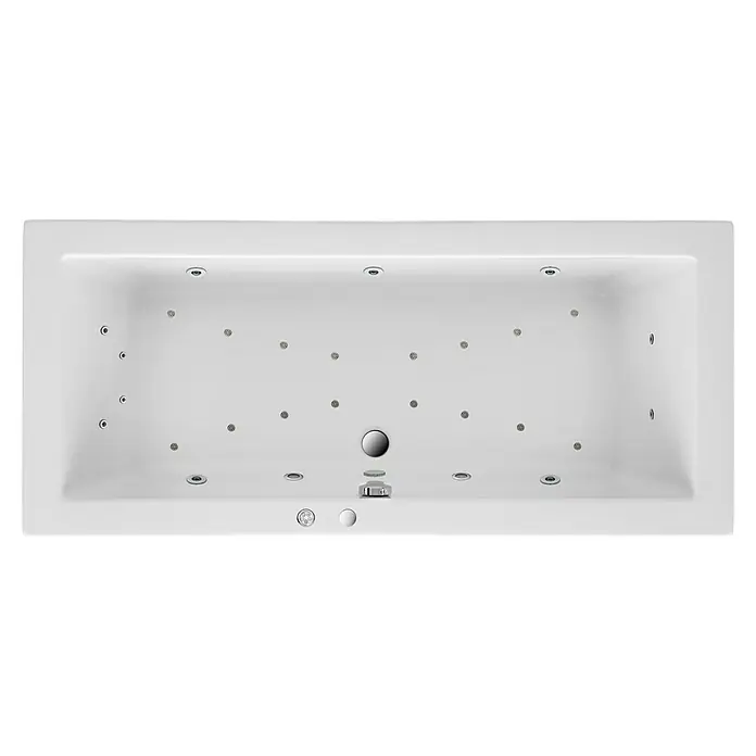 Ottofond Whirlpool Atlas 2 - 190 x 90 cm, Sanitäracryl, Weiß, Exklusiv - Nahaufnahme einer weißen Badewanne mit Whirlpoolfunktion, die ein entspannendes Badeerlebnis verspricht. Zahlreiche Düsen sorgen für eine angenehme Massage.