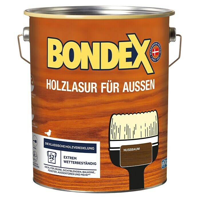 Bondex Holzlasur für Außen (Nussbaum, Seidenmatt, 4 l, Lösemittelbasiert)