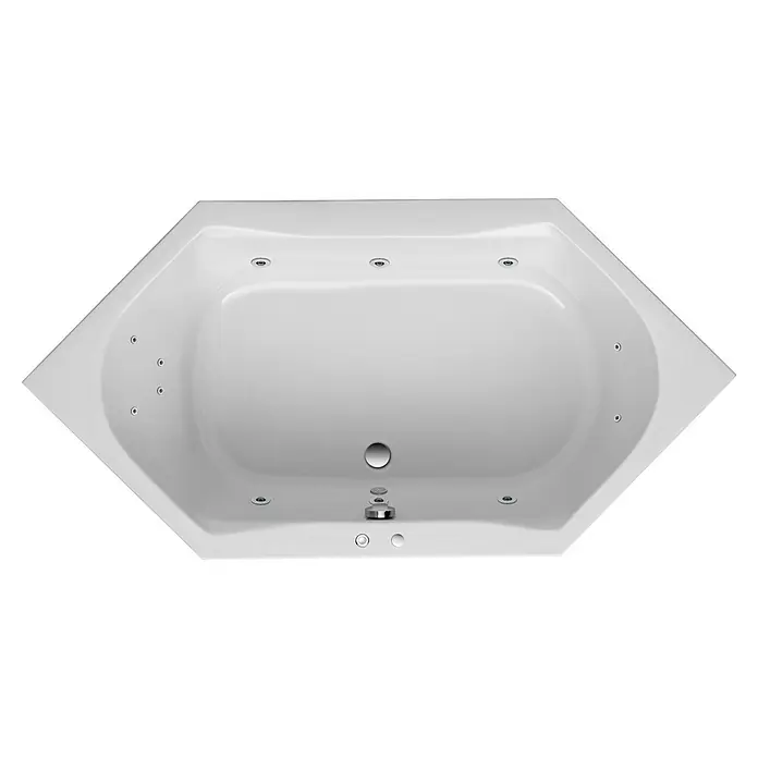 Ottofond Whirlpool Grenada200 x 100 cm, Sanitäracryl, Weiß, Komfort - Blick von oben auf eine moderne Whirlpool-Badewanne in Weiß mit Düsen und Armaturen, ideal für Entspannung.