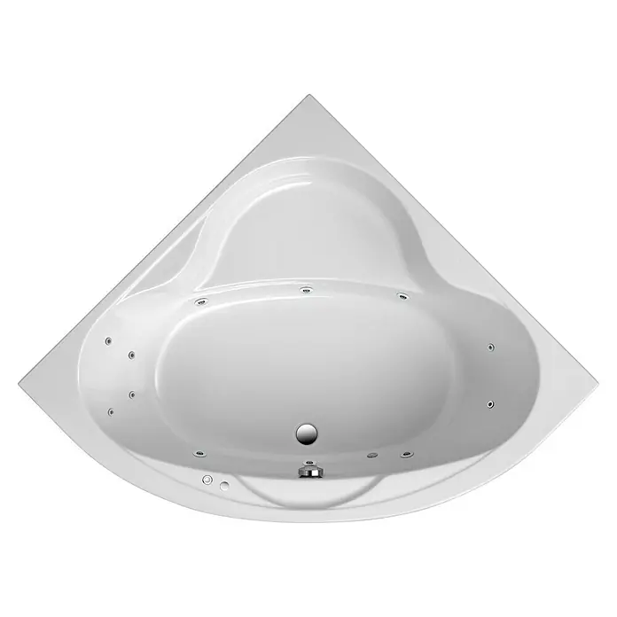 Ottofond Whirlpool Bengasi140 x 140 cm, Sanitäracryl, Weiß, Komfort - Abbildung einer weißen Eckbadewanne mit Hydromassage-Funktion, ideal für entspannende Momente im Badezimmer.