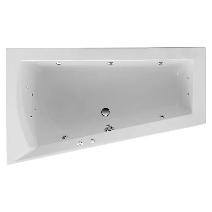 Ottofond Whirlpool Cebu 1 - 160 x 100 cm, Sanitäracryl, Weiß, Komfort, Linksseitig - Blick von oben auf eine rechteckige Whirlpool-Badewanne in Weiß, die Entspannung und Luxus verspricht.