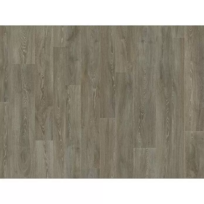 Beauflor PVC-Boden Meterware Athena - 400 cm, Braun/Grau - Graubraune Holzfußbodenbretter mit sichtbarer Maserung, in versetztem Muster verlegt.