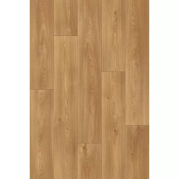 Beauflor PVC-Boden Meterware Themis - Wood 02, Breite: 400 cm, Braun - Heller brauner Holzboden mit natürlicher Maserung, Dielen im versetzten Muster verlegt.