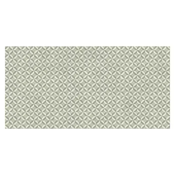 Beauflor PVC-Boden Meterware Orion - 400 cm, Hellgrün - Geometrische Fliesen in Grau und Beige mit wiederholtem Sternmuster. Ideal für moderne Böden oder Wände.
