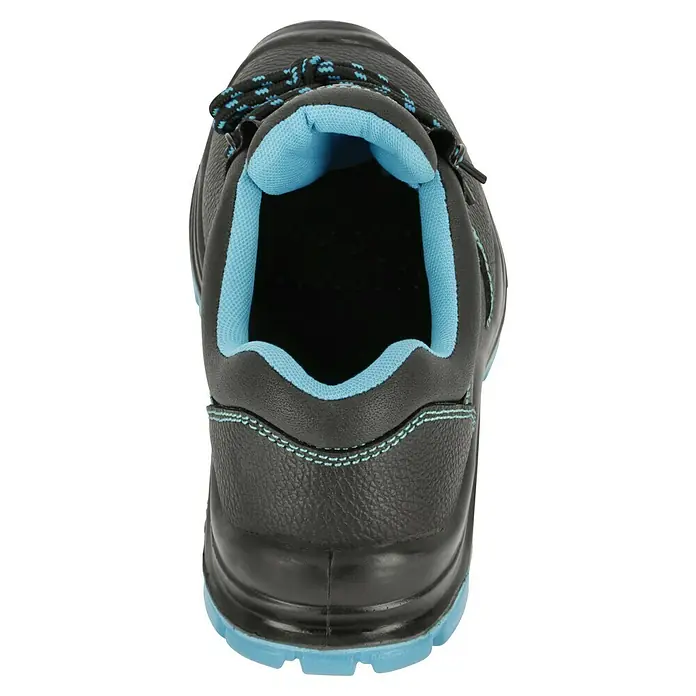 Sicherheitshalbschuh Rob - Schuhgröße: 44, S3 - Sicherheitsarbeitsschuh in Schwarz mit blauen Akzenten. Dieser robuste Schuh bietet Schutz und Komfort für lange Arbeitstage.