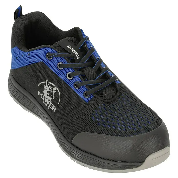 Sicherheitshalbschuh Nicky - 45, Schutzklasse nach EN ISO 20345: S1P, Schwarz, Blau - Bequemer PowerSafe Sicherheitsschuh in Schwarz und Blau für zuverlässigen Schutz und Komfort am Arbeitsplatz.