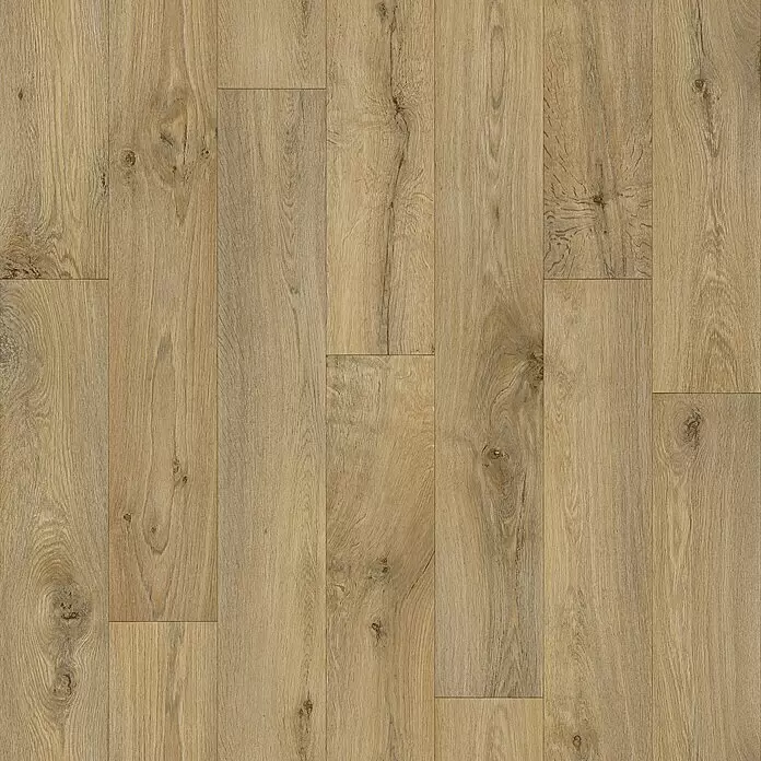 Beauflor PVC-Boden Meterware Hera - 400 cm, Wood 05, Braun - Heller holzfarbener Bodenbelag mit ausgeprägter Maserung und Aststrukturen.