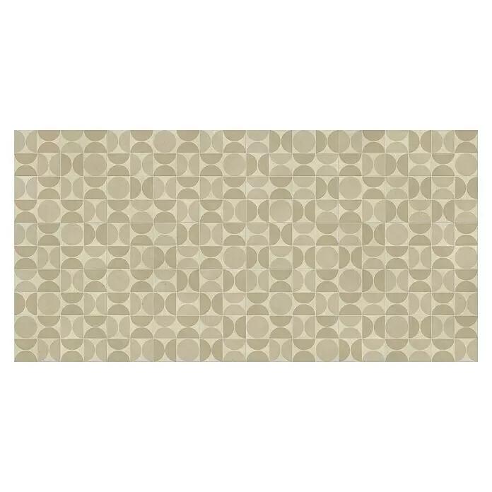 Beauflor PVC-Boden Meterware Calypso - 400 cm, Beige - Beige geometrische Fliesen mit retro Muster aus Kreisen und Halbkreisen.