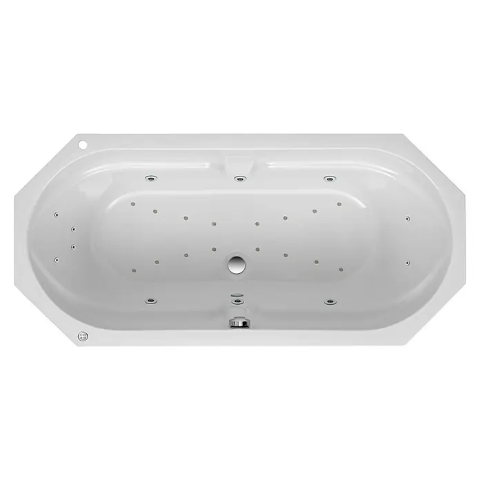Ottofond Whirlpool Dakar - 170 x 75 cm, Sanitäracryl, Weiß, Premium - Abgebildete ist ein luxuriöser, weißer Whirlpool mit zahlreichen Düsen für eine entspannende Massage. Perfekt für erholsame Stunden.