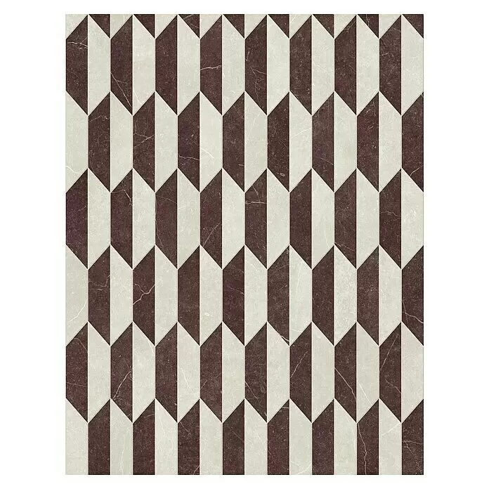 Beauflor PVC-Boden Meterware Calypso - Sonstige, Breite: 400 cm, Schwarz/Weiß - Geometrische Fliesen in Dunkelbraun und Beige mit Marmoreffekt, bilden ein sich wiederholendes Muster.