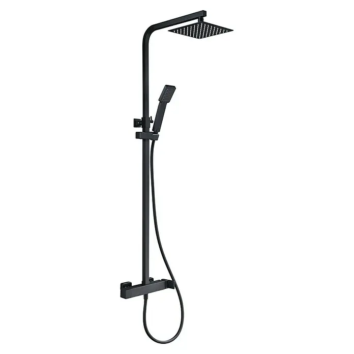 Imex Fiyi Sistema de ducha - Con grifo monomando, Negro - Columna de ducha negra con rociador y ducha de mano. Su diseño moderno se adapta a cualquier baño.