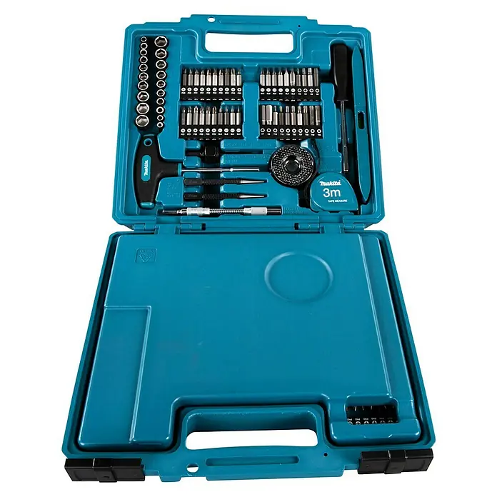 Makita Werkzeugkoffer E-06270L x B x H: 340 x 315 x 111 mm, Stahl, 212 -tlg. - Makita Werkzeugkoffer mit Schraubenschlüsseln, Bits und Maßband. Vielseitiges Set für verschiedene Reparatur- und Montagearbeiten.