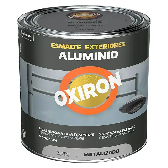 Oxiron Esmalte para metal Exteriores - Aluminio, 2,5 l - Pintura de aluminio para exteriores Oxiron, ideal para proteger y decorar superficies metálicas al aire libre. Resistente al calor hasta 160°C.