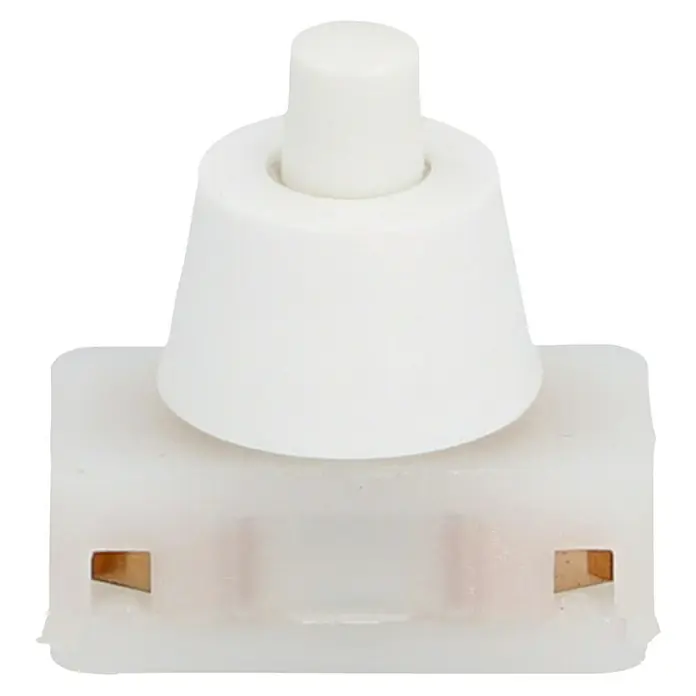 Voltomat Einbau-Druckschalter - Polanzahl: 1 Stk., Weiß, 2 Stk. - Nahaufnahme eines weißen Druckknopfschalters mit rechteckiger Basis und abgerundetem Stößel. Ideal für DIY-Elektronikprojekte.