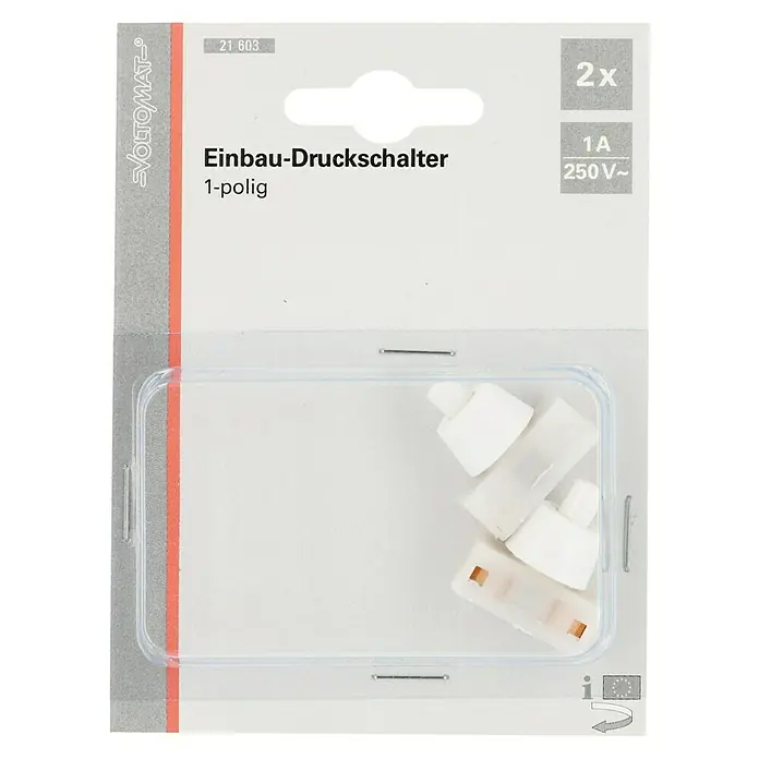 Voltomat Einbau-Druckschalter - Polanzahl: 1 Stk., Weiß, 2 Stk. - Einbau-Druckschalter-Set (2 Stück) von VOLTOMAT, 1-polig, 1 A, 250 V~ für Elektroinstallationen und Heimwerkerprojekte.