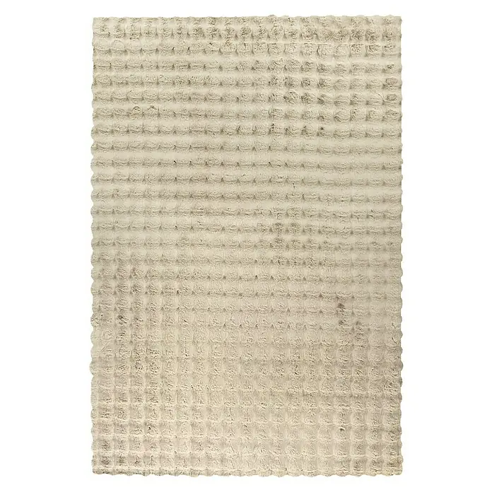 Hochflorteppich Harmony - Beige, 170 x 120 cm, 100 % Polyester (Flor) - Nahaufnahme eines beigen Waffelhandtuchs mit einer deutlichen quadratischen Textur, ideal für Küche oder Bad, mit weicher Haptik und guter Saugfähigkeit.