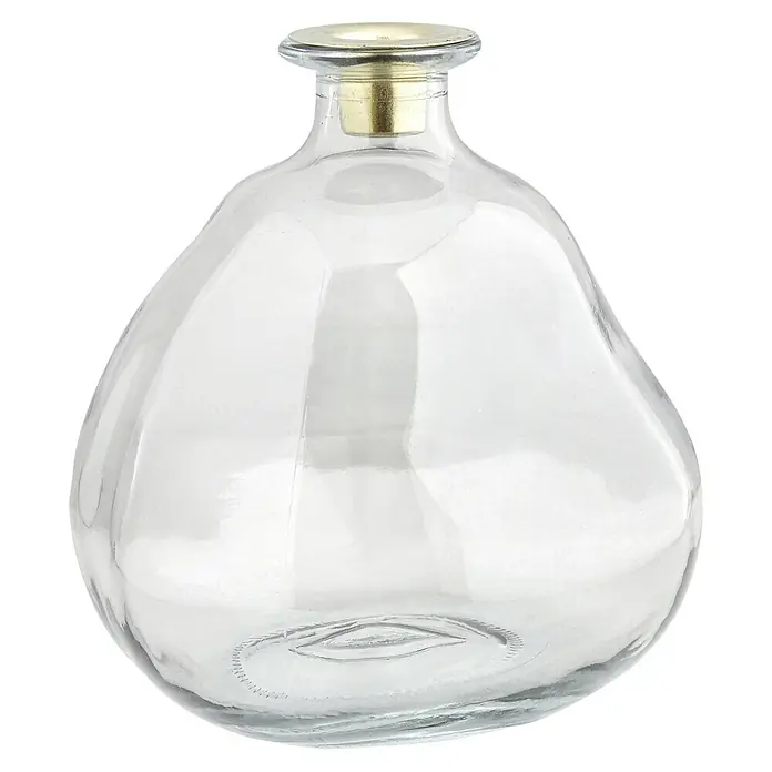Kerzenhalter Lindsay - 18 cm, Klar, Glas - Elegante, bauchige Glasflasche mit goldenem Verschluss, ideal zur stilvollen Aufbewahrung von Flüssigkeiten und als dekoratives Element.