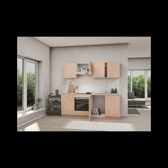 Respekta Singleküche Gerda - Breite: 210 cm, Grau, Mit Elektrogeräten, Volumen Backofen: 72 l - KB210BC Video